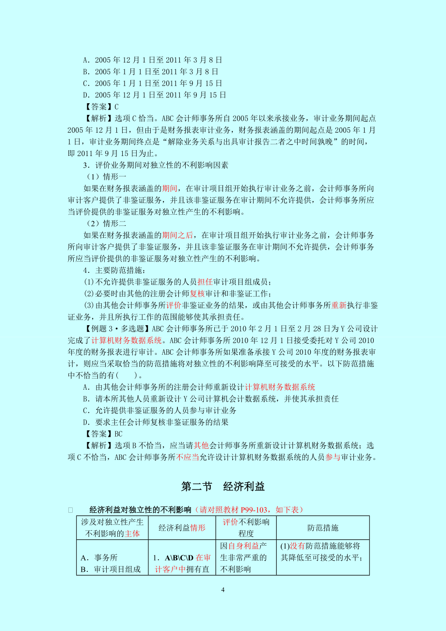 注冊會計師 審計· 基礎(chǔ)班·第六章 審計、審閱和其他鑒證業(yè)務(wù)對獨立性的要求